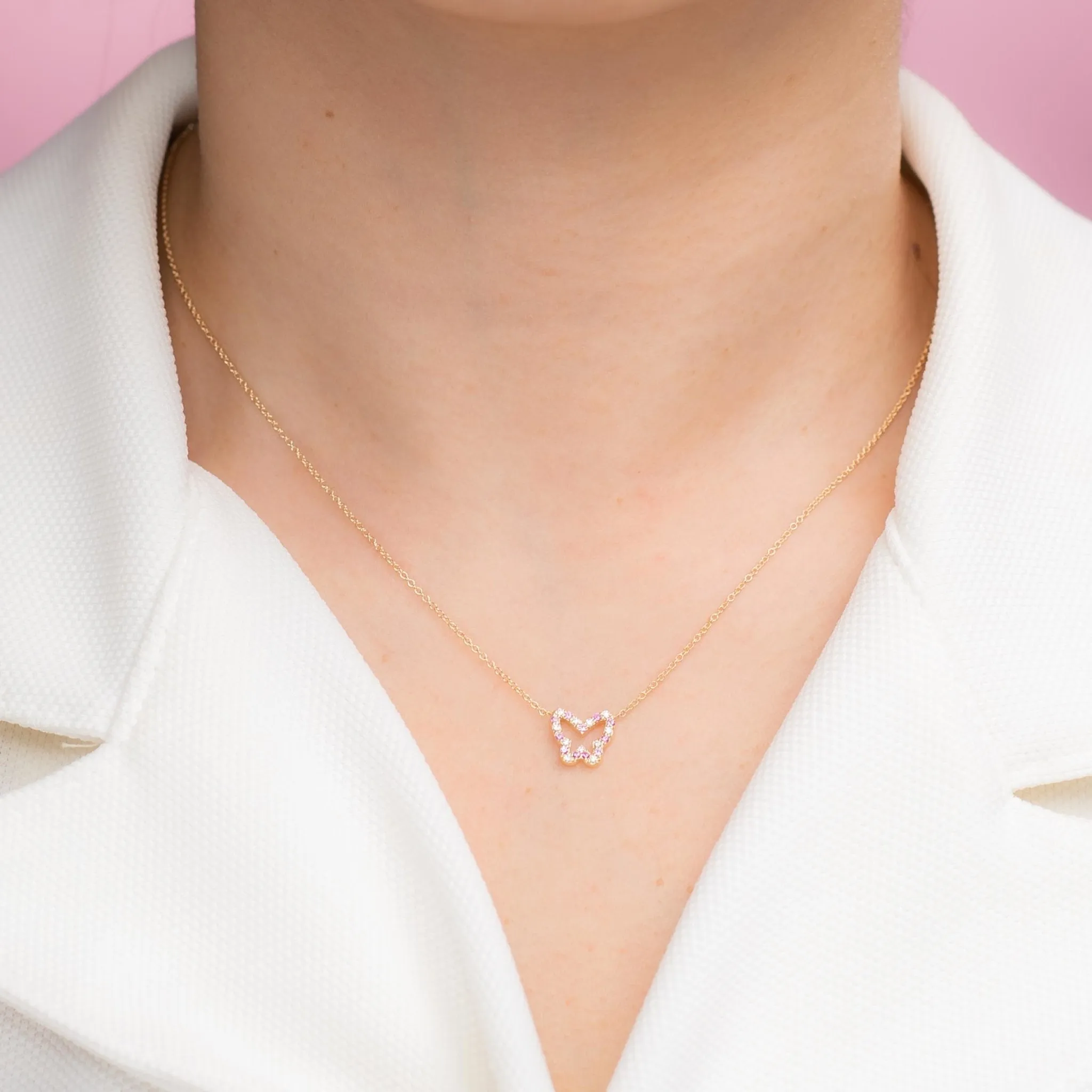 14K Gold Diamond and Pink Sapphire Butterfly Necklace by Alexis Jae