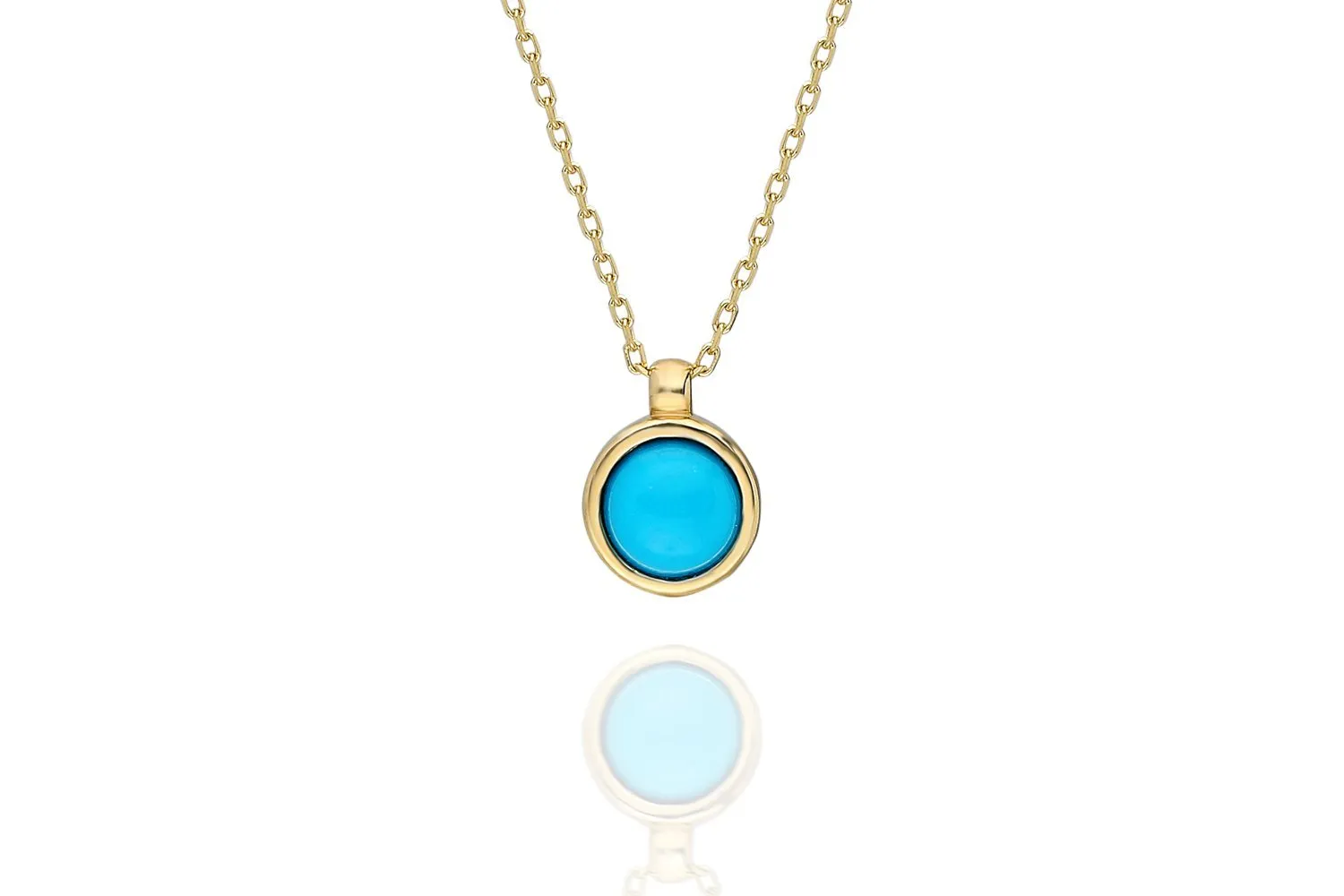 14K Gold Simple Round Bezel Set Turquoise Necklace