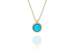 14K Gold Simple Round Bezel Set Turquoise Necklace