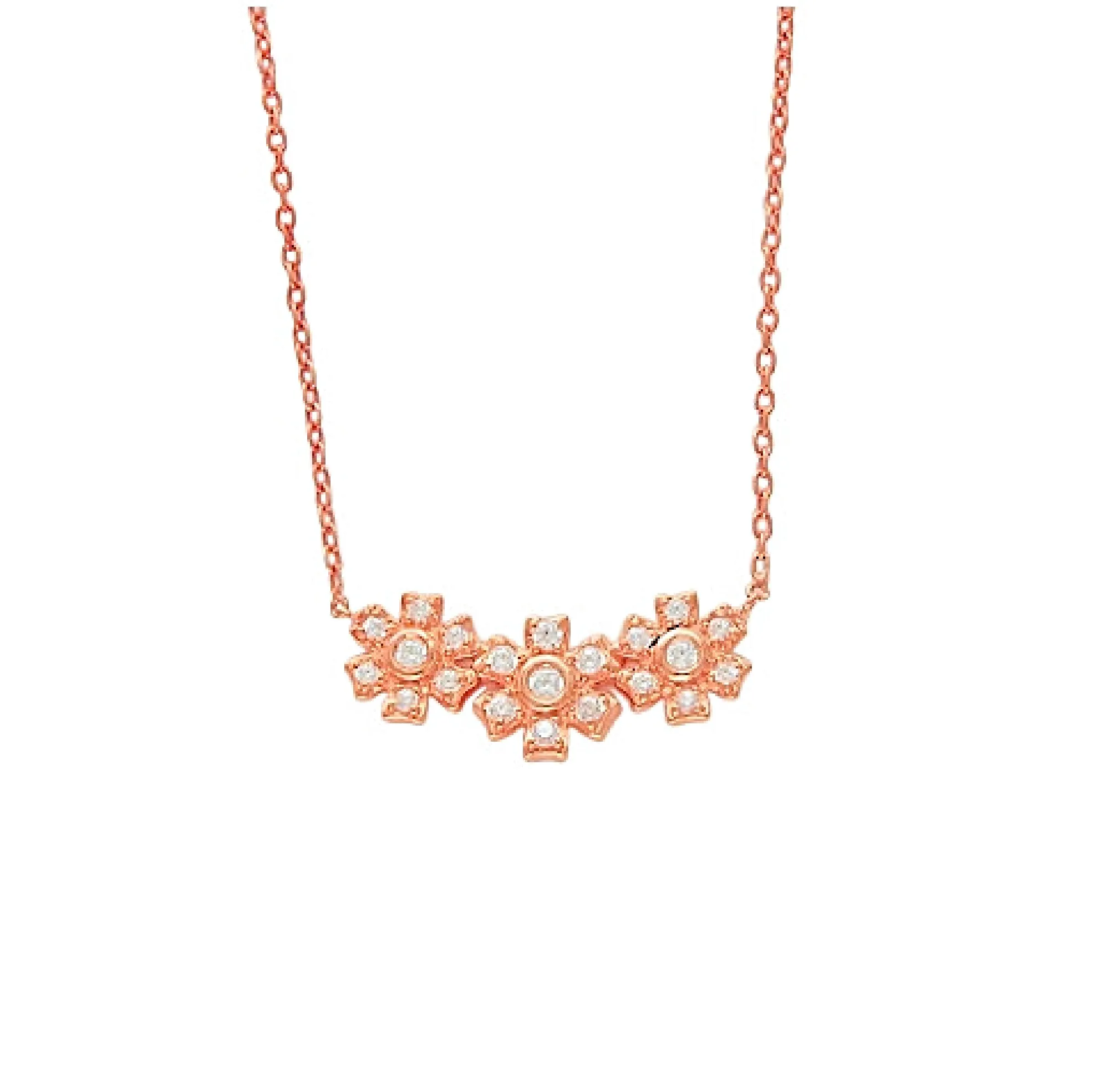 14K Gold three miniature diamond flower necklace