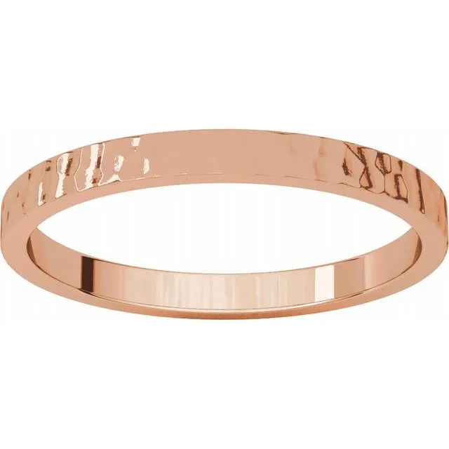 14K Rose 2 mm Flat Band with Hammer Finish