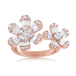 14K Rose Gold Double Diamond Flower Ring