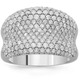 14K Solid White Gold Womens Diamond Cocktail Ring 2.39 Ctw