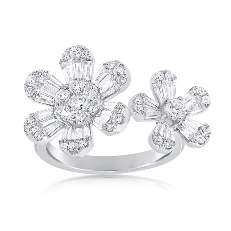 14K White Gold Double Diamond Flower Ring