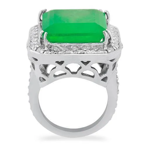 14k White Gold Emerald Diamond Cocktail Ring 20.25ctw.