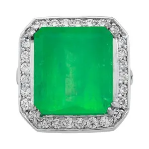 14k White Gold Emerald Diamond Cocktail Ring 20.25ctw.