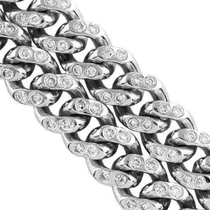 14K White Solid Gold Mens Diamond Double Row Cuban Bracelet 8.50 Ctw