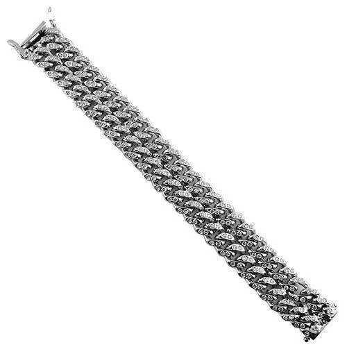 14K White Solid Gold Mens Diamond Double Row Cuban Bracelet 8.50 Ctw