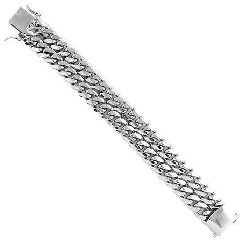 14K White Solid Gold Mens Diamond Double Row Cuban Bracelet 8.50 Ctw