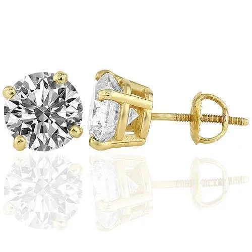14K Yellow Solid Gold Unisex Massive C.E. Diamond Stud Earrings 4.76 Ctw