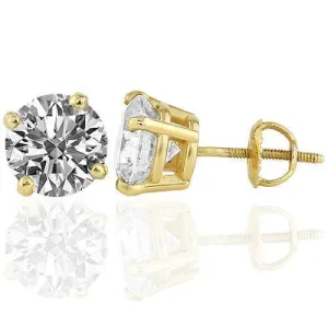 14K Yellow Solid Gold Unisex Massive C.E. Diamond Stud Earrings 4.76 Ctw