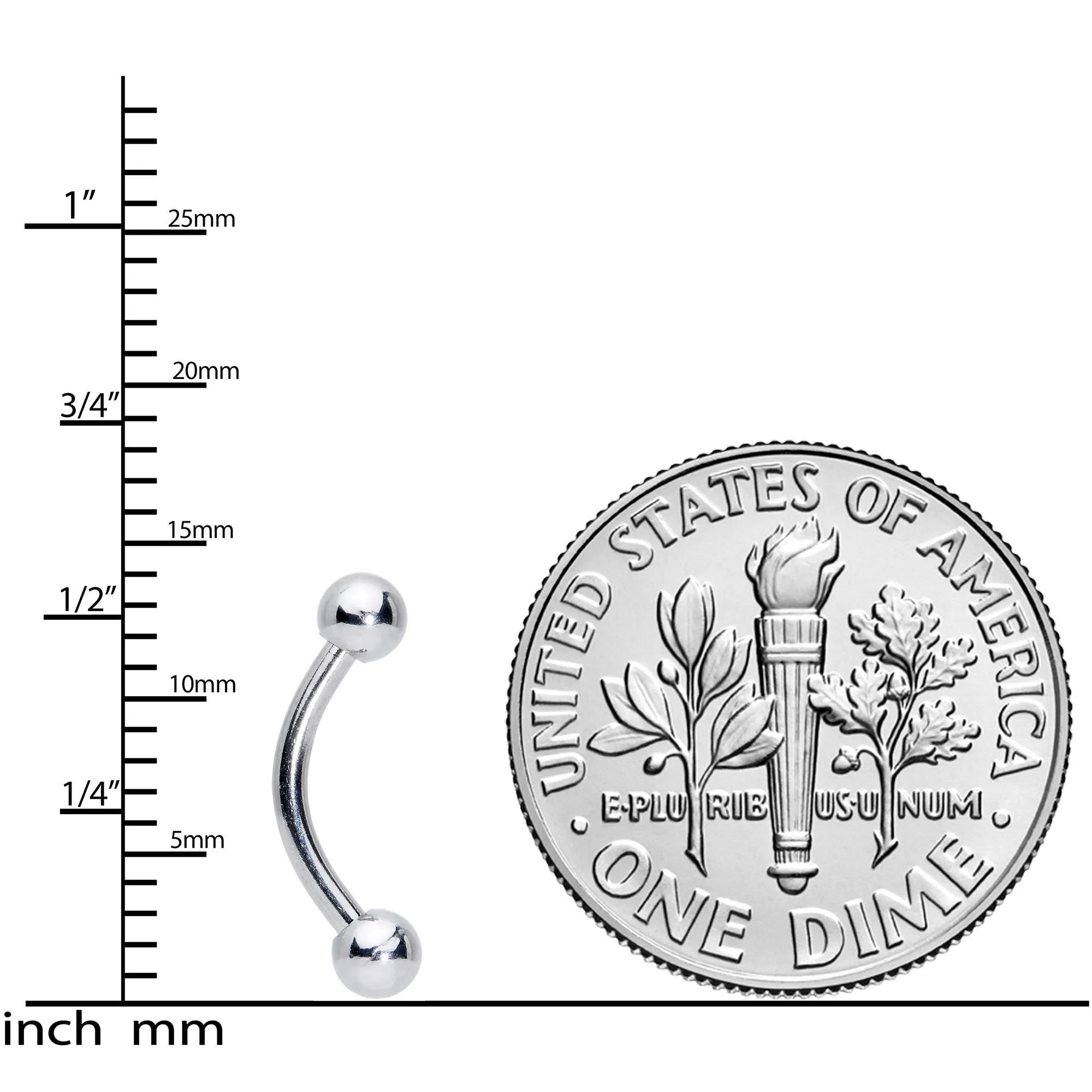 16 Gauge 5/16 Stainless Steel Curved Eyebrow Rook Piercing