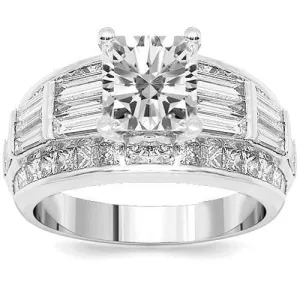 18K White Solid Gold Diamond Engagement Ring 4.26 Ctw
