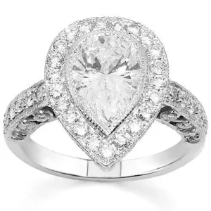 18K White Solid Gold Womens Custom Diamond Engagement Ring 3.06 Ctw