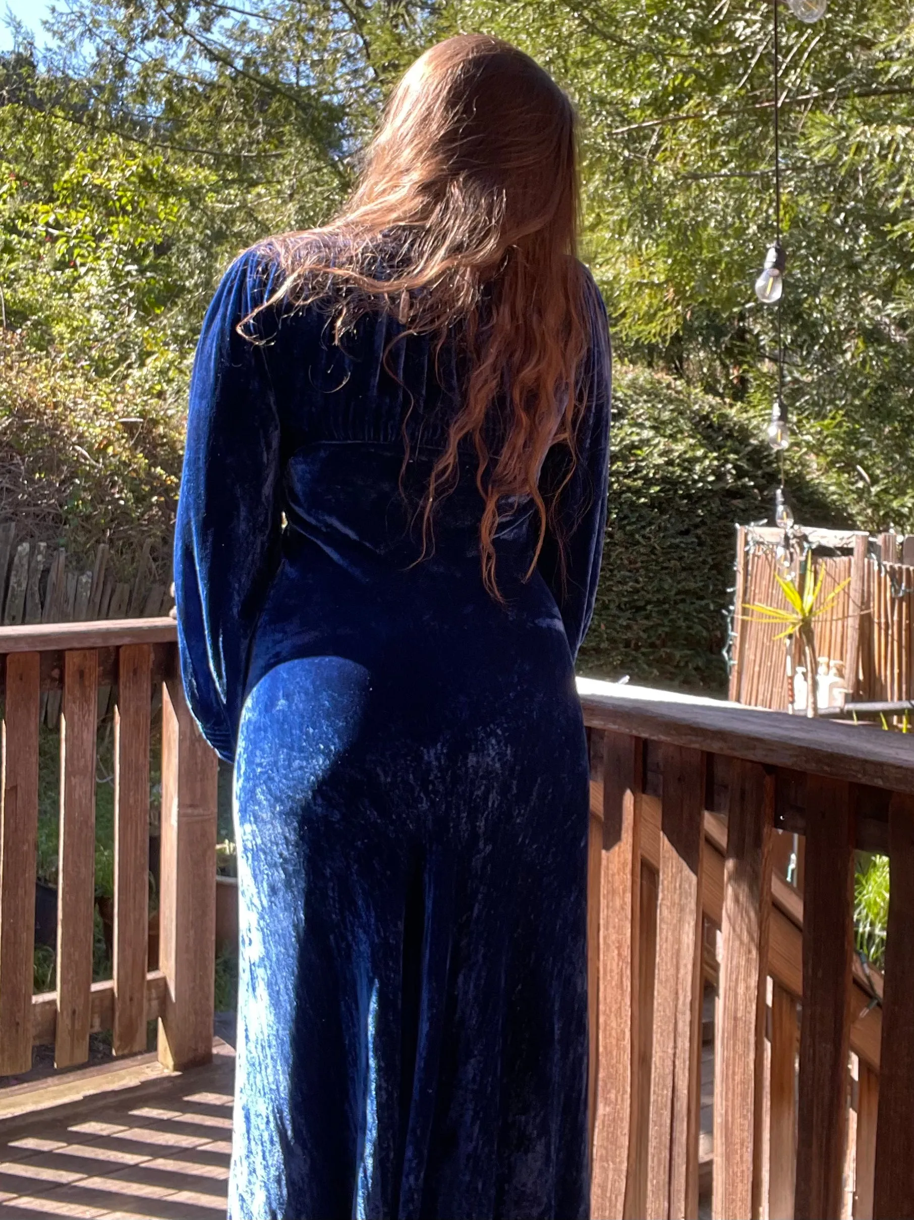 1930s Royal Blue Bias Cut Silk Velvet Split Sleeve Gown