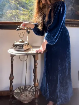 1930s Royal Blue Bias Cut Silk Velvet Split Sleeve Gown
