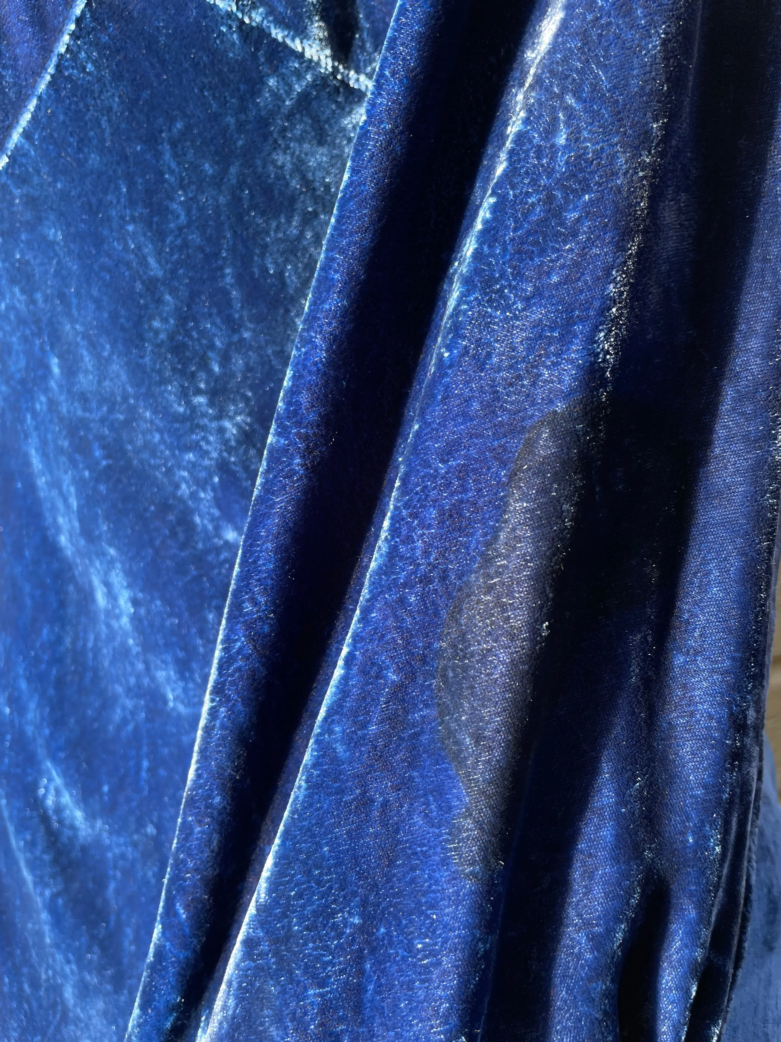 1930s Royal Blue Bias Cut Silk Velvet Split Sleeve Gown