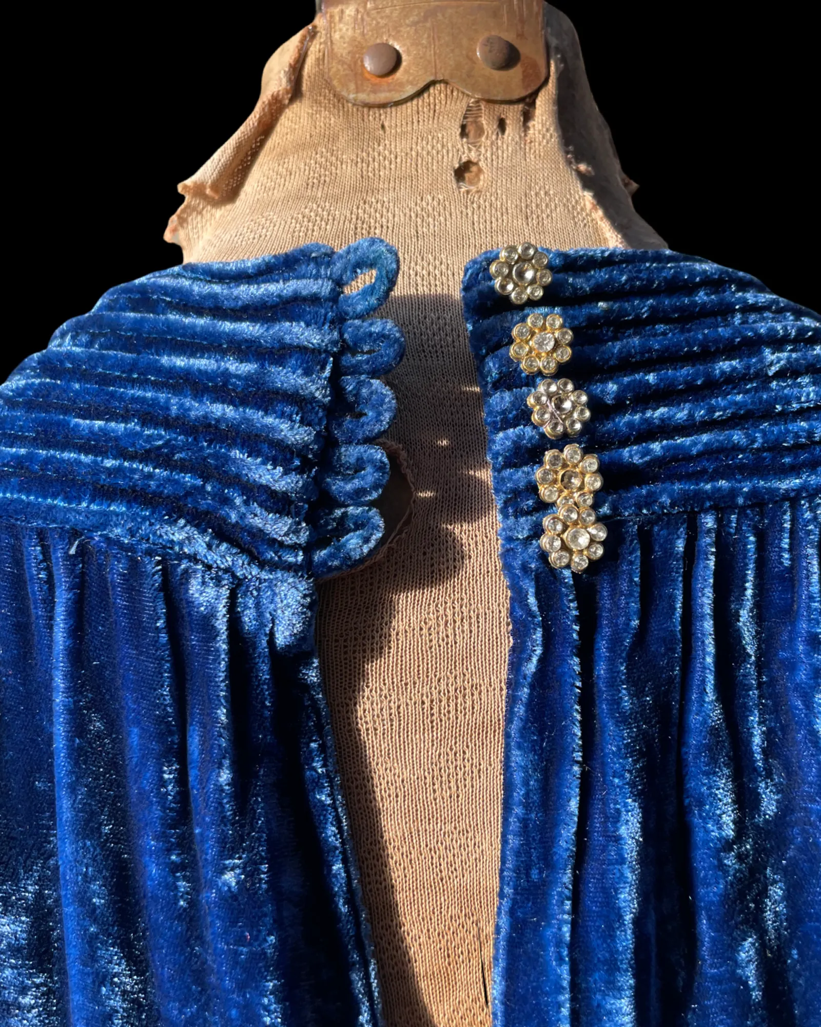 1930s Royal Blue Bias Cut Silk Velvet Split Sleeve Gown