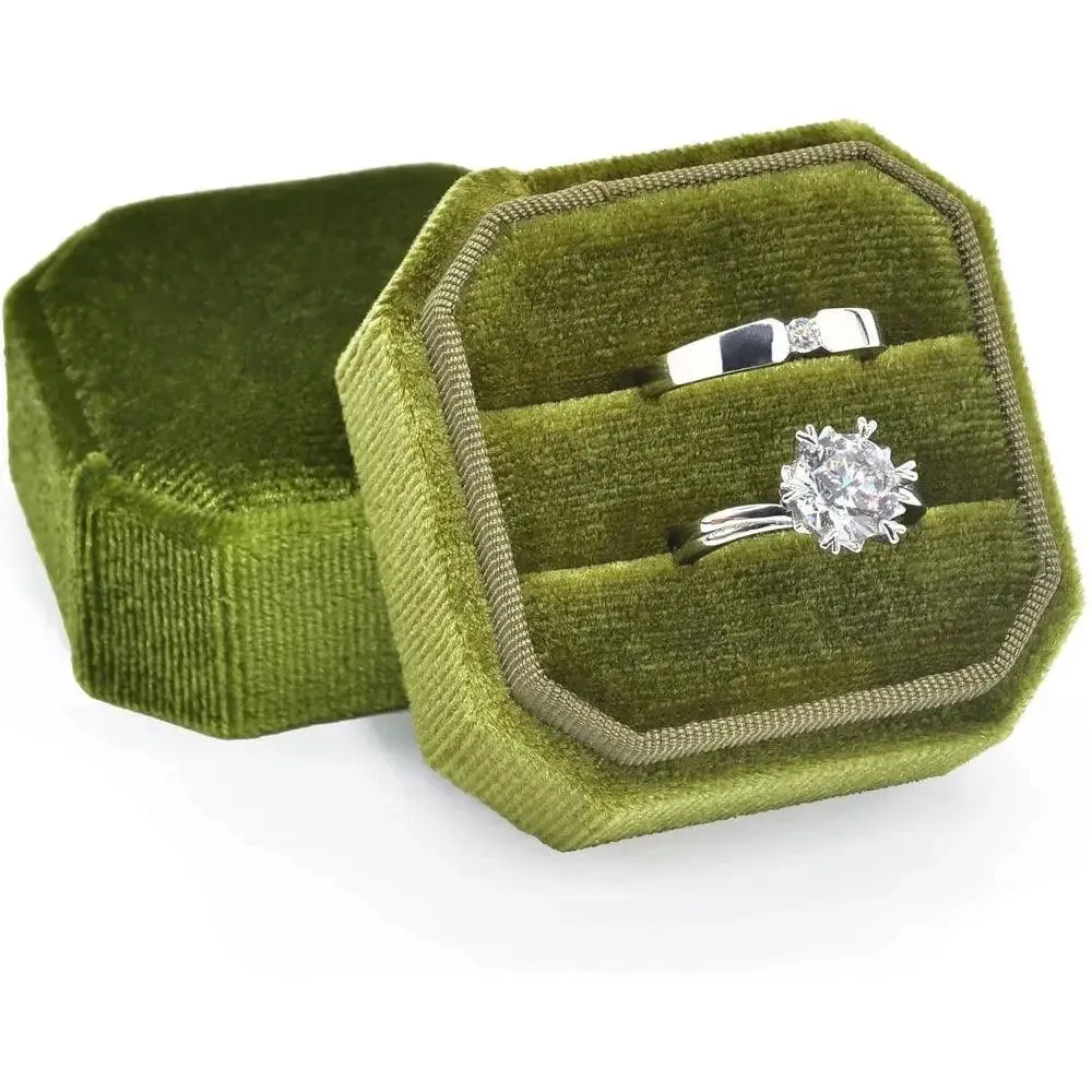 1pc Velvet Ring Box, Double Ring Box Ring Jewelry Box 2 Slots Octagon Ring Display Holder Case For Engagement, Wedding, Proposal