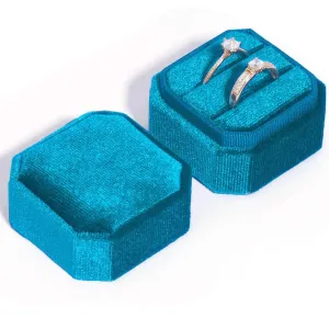 1pc Velvet Ring Box, Double Ring Box Ring Jewelry Box 2 Slots Octagon Ring Display Holder Case For Engagement, Wedding, Proposal