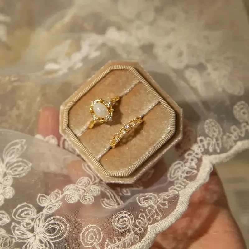 1pc Velvet Ring Box, Double Ring Box Ring Jewelry Box 2 Slots Octagon Ring Display Holder Case For Engagement, Wedding, Proposal