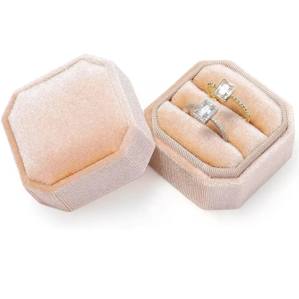 1pc Velvet Ring Box, Double Ring Box Ring Jewelry Box 2 Slots Octagon Ring Display Holder Case For Engagement, Wedding, Proposal