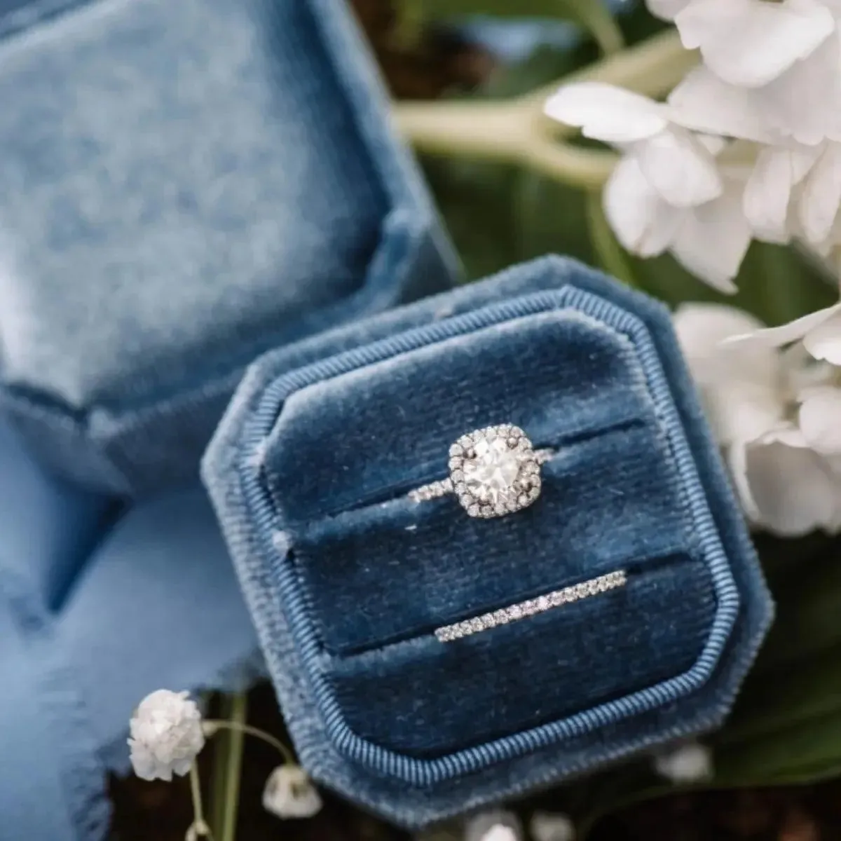 1pc Velvet Ring Box, Double Ring Box Ring Jewelry Box 2 Slots Octagon Ring Display Holder Case For Engagement, Wedding, Proposal