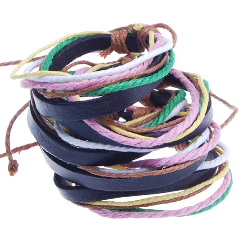 2013-2014 Simple fashion Color leather string bracelet,Multi-layer leather hemp rope woven bracelet,Mixed Colored,sold 10pcs per pkg