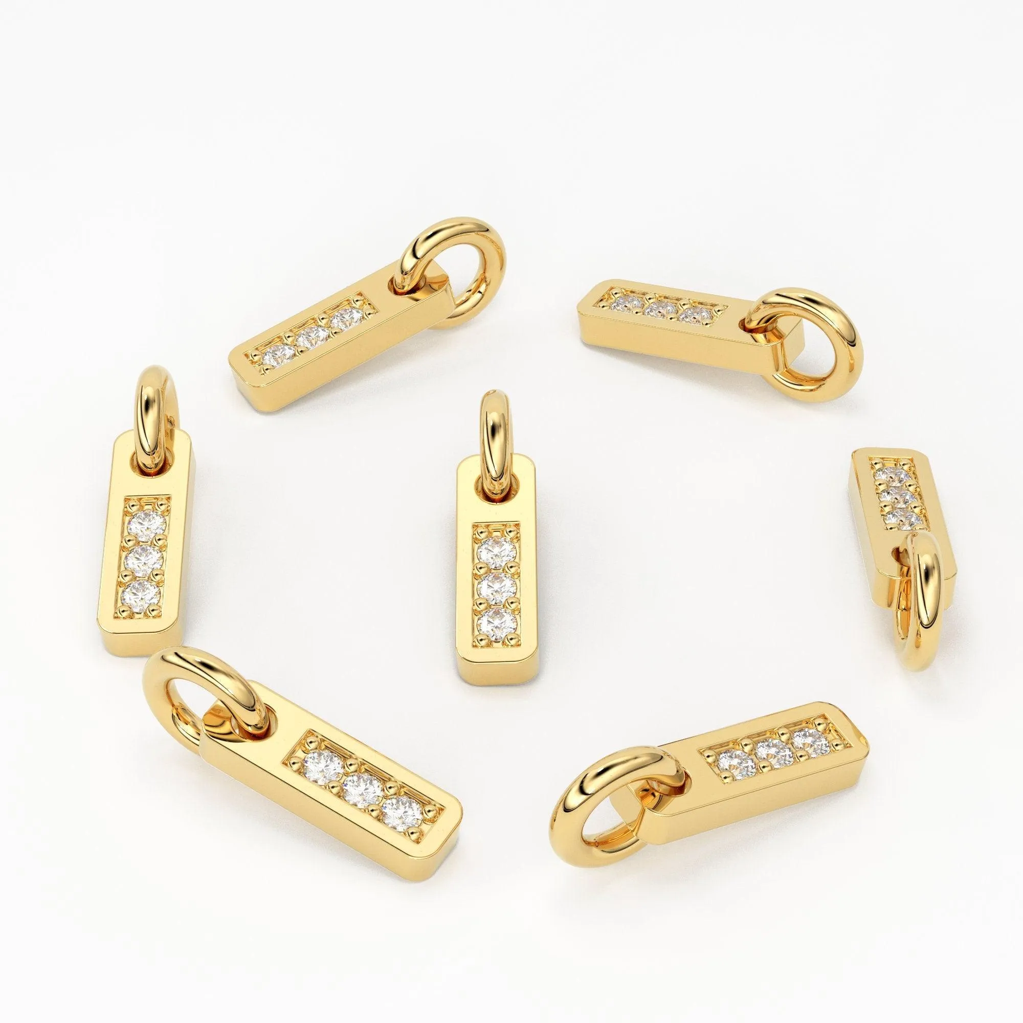3 Stone Diamond Bar Charm Pendant / 14k 18k Solid Gold Pendant / Diamond Pendant / Trio Diamond Charm / Sale