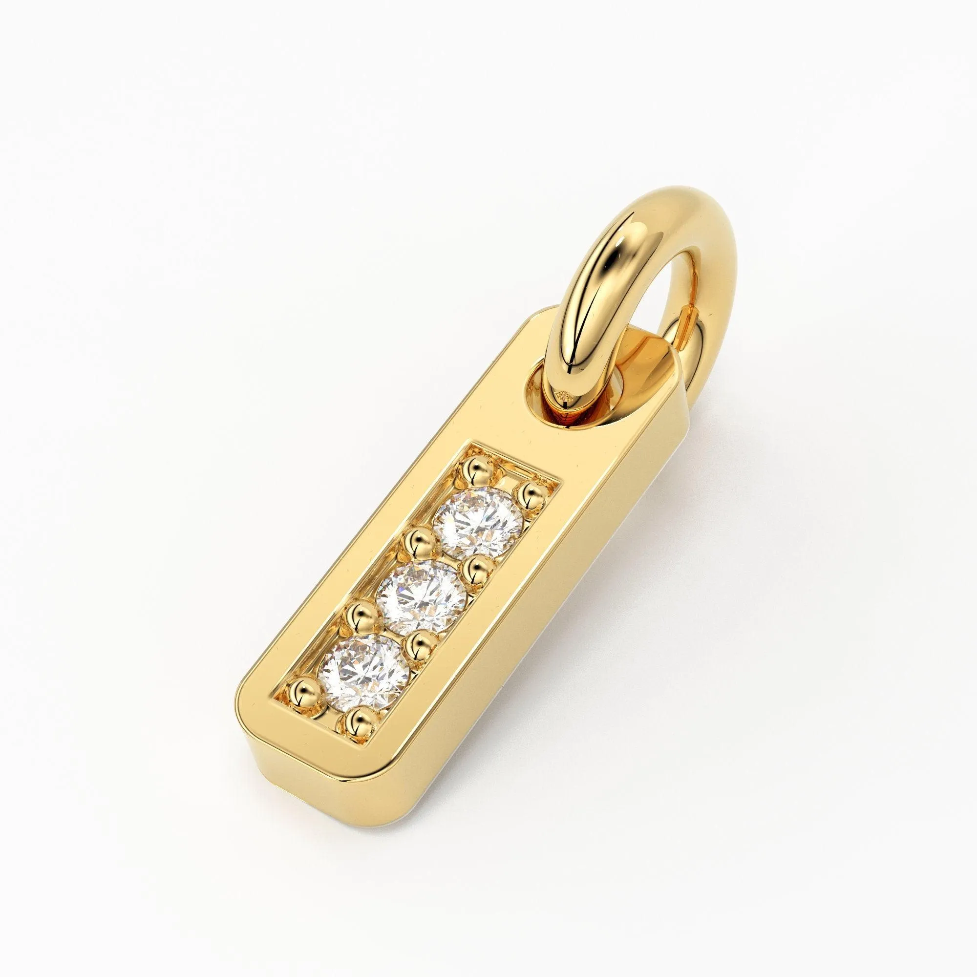3 Stone Diamond Bar Charm Pendant / 14k 18k Solid Gold Pendant / Diamond Pendant / Trio Diamond Charm / Sale