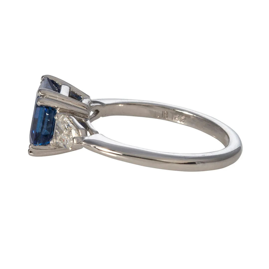 3ct Asscher Sapphire & Diamond Three-Stone 14K Gold Ring
