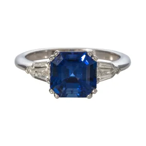 3ct Asscher Sapphire & Diamond Three-Stone 14K Gold Ring