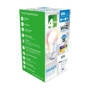 4lite Smart Wiz Connected LED Bulb A60 B22 Bayonet Fitting WiFi/Bluetooth Colour Changing Tuneable White & Dimmable 8w 806lm 4L1/8002