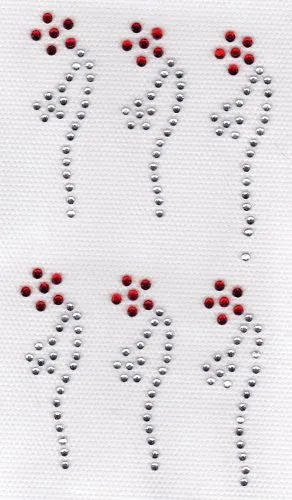 6 small Flowers Iron On Hot Fix Transfer Rhinestone --Clear and Red