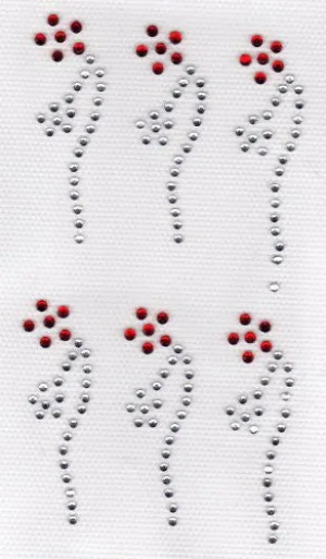 6 small Flowers Iron On Hot Fix Transfer Rhinestone --Clear and Red