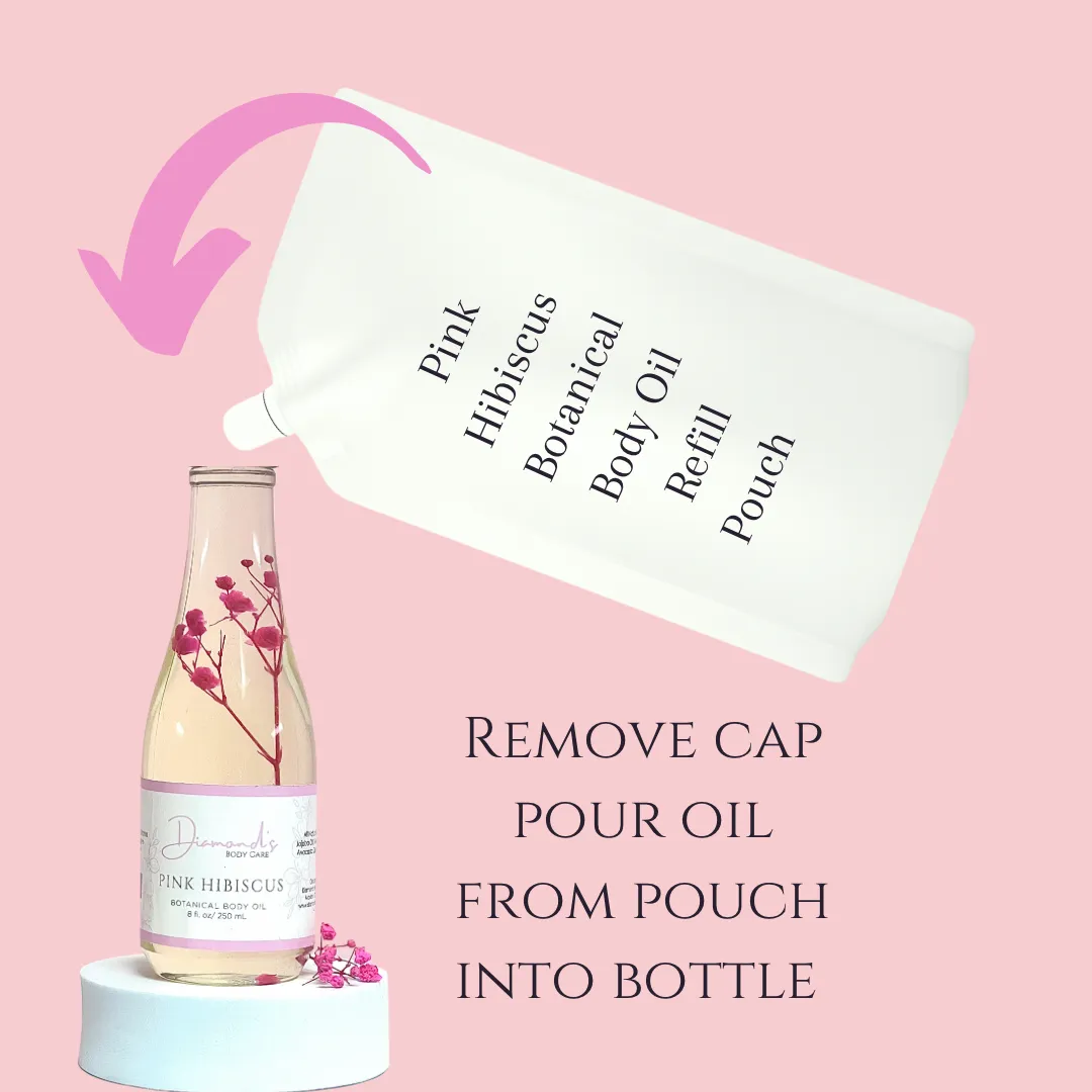 8oz. Botanical Body Oil Refillable Pouch- Pink Hibiscus