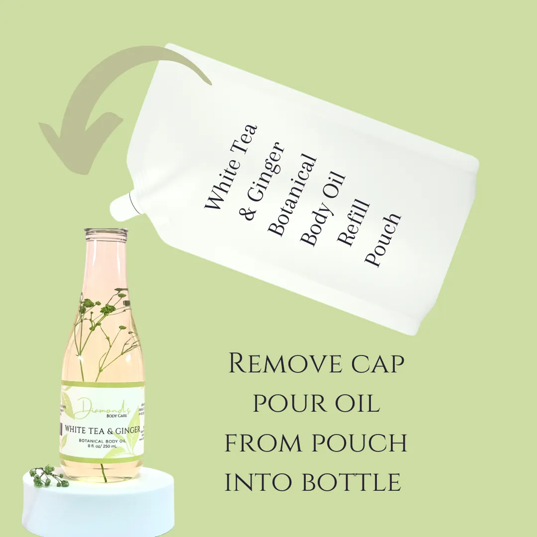 8oz. Botanical Body Oil Refillable Pouch- white tea & ginger
