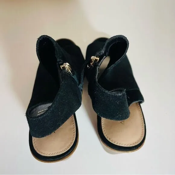 Aldo Black Suede Basket Weave w Gold Zipper Peep Toe Boot Sandal Size 9 NWT