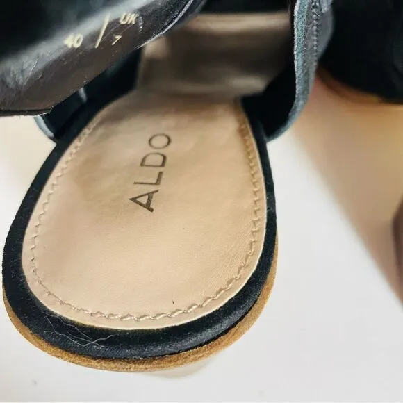 Aldo Black Suede Basket Weave w Gold Zipper Peep Toe Boot Sandal Size 9 NWT