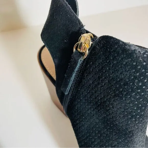 Aldo Black Suede Basket Weave w Gold Zipper Peep Toe Boot Sandal Size 9 NWT