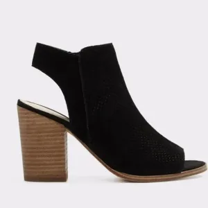 Aldo Black Suede Basket Weave w Gold Zipper Peep Toe Boot Sandal Size 9 NWT