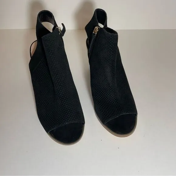 Aldo Black Suede Basket Weave w Gold Zipper Peep Toe Boot Sandal Size 9 NWT