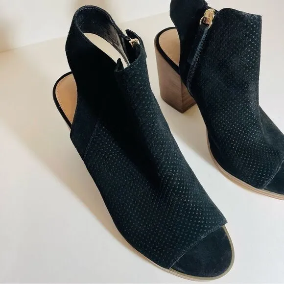 Aldo Black Suede Basket Weave w Gold Zipper Peep Toe Boot Sandal Size 9 NWT