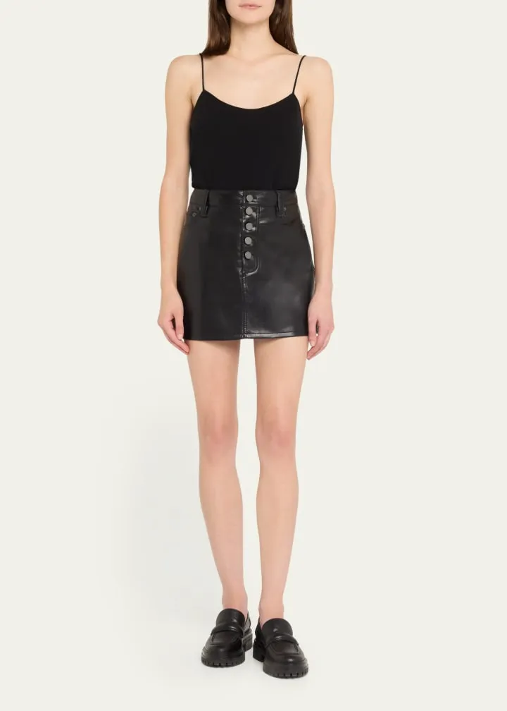 Alice   Olivia - Joss High Rise Vegan Leather Button Front Mini Skirt - Black