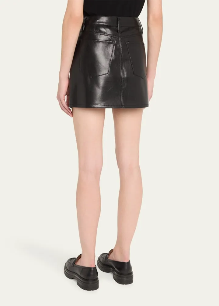 Alice   Olivia - Joss High Rise Vegan Leather Button Front Mini Skirt - Black