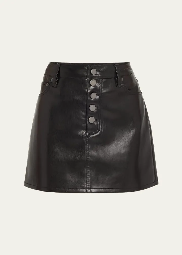Alice   Olivia - Joss High Rise Vegan Leather Button Front Mini Skirt - Black