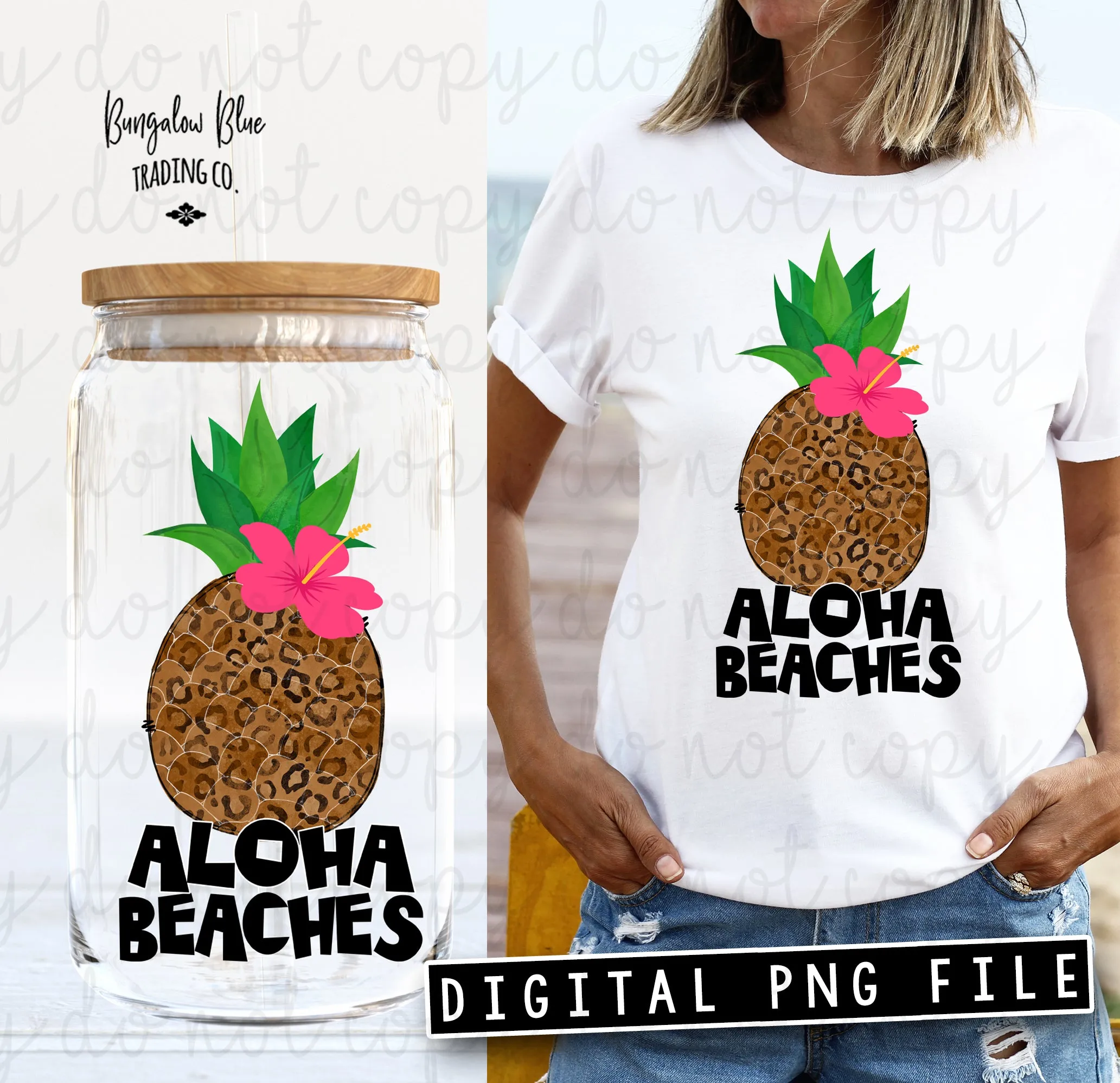 Aloha Beaches Leopard Pineapple Glass Can Tumbler Wrap Digital Download