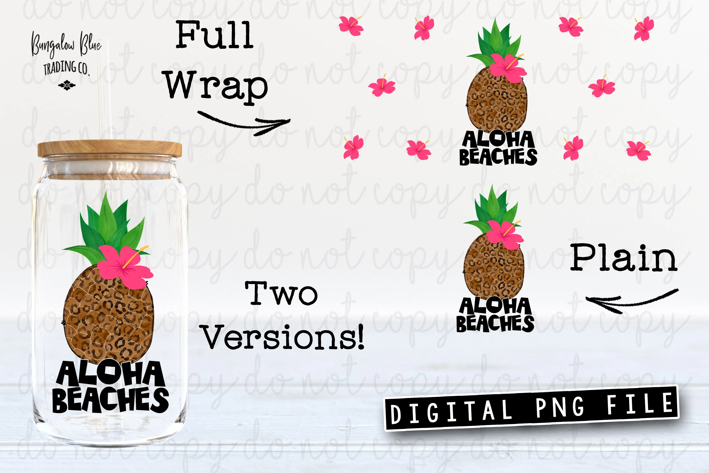 Aloha Beaches Leopard Pineapple Glass Can Tumbler Wrap Digital Download