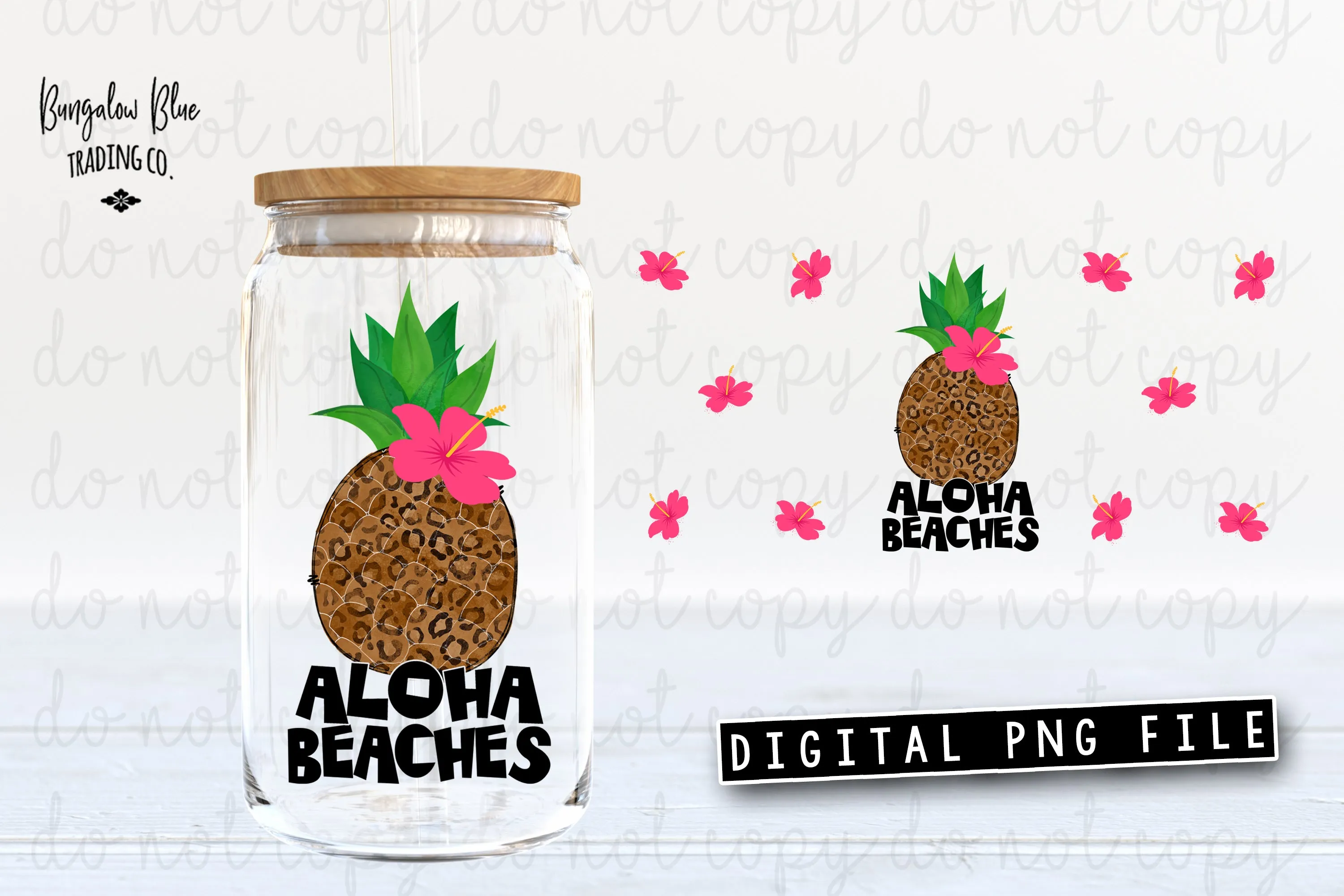 Aloha Beaches Leopard Pineapple Glass Can Tumbler Wrap Digital Download
