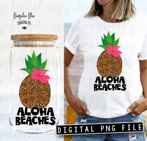 Aloha Beaches Leopard Pineapple Glass Can Tumbler Wrap Digital Download